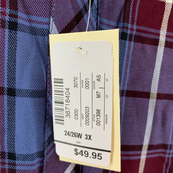 NWT CJ Banks Blue Maroon Plaid Button Down - Picture 3 of 7